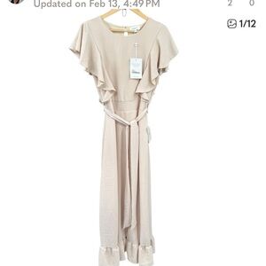 Bohme Dress Womens M Beige Ruffle Maxi Flutter Sleeve Boho Formal‎ Gown New